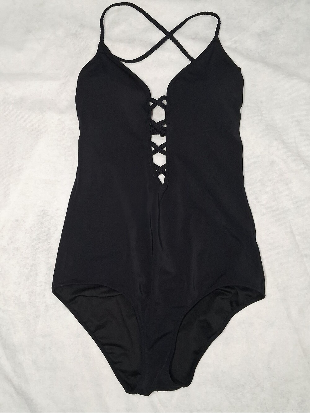 Victoria's Secret Black One Piece Rope Ties Criss Cross V Neck Plunge Size Small